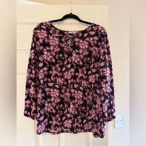 Nine West Black and Pink Floral Blouse